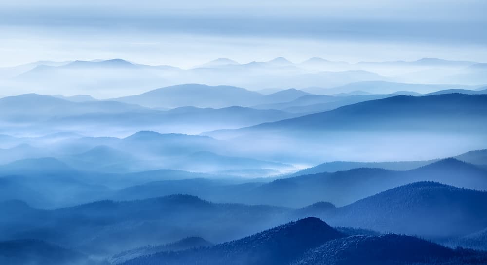 Misty Blue Mountains by Mei Xu — canvas wall art