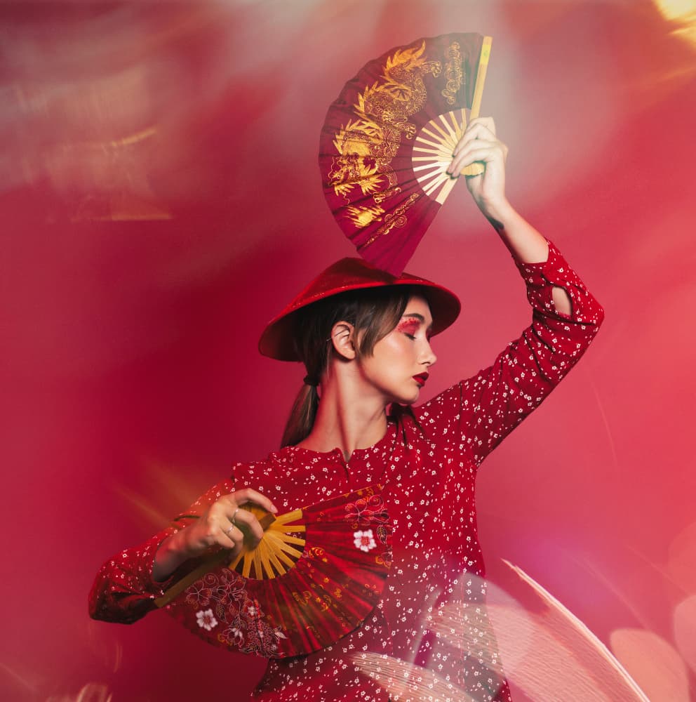 Red Fan Dancer by Offer Ellbogen — canvas wall art