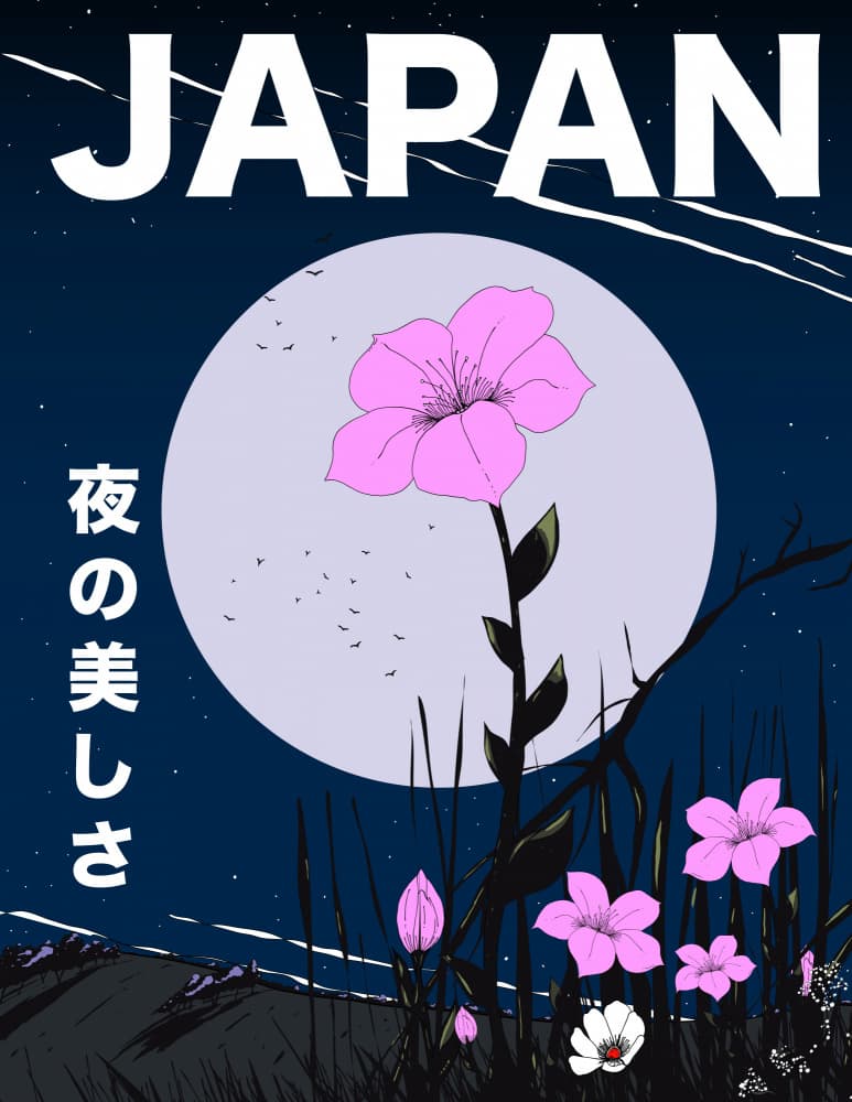 Japanese Moonlit Flowers by Nicholas — canvas wall art