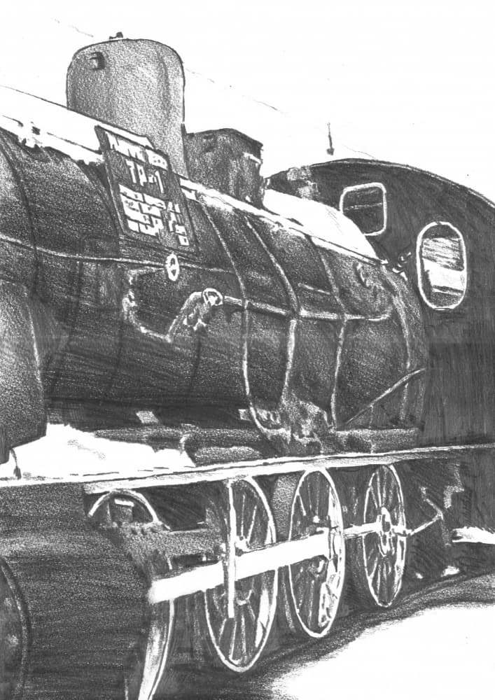 Winter Steam Train Drawing by Kulik — canvas wall art