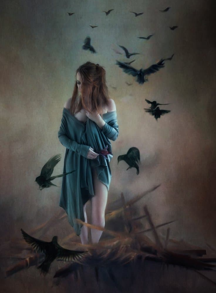 Woman With Dark Crows by Charlaine Gerber — canvas wall art
