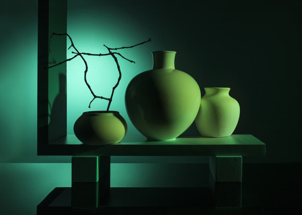 Green Vases Still Life by Evgeniy Popov — canvas wall art