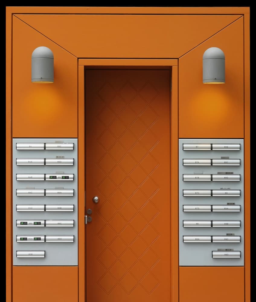 Sleek Orange Entrance by Hans-Wolfgang Hawerkamp — canvas wall art