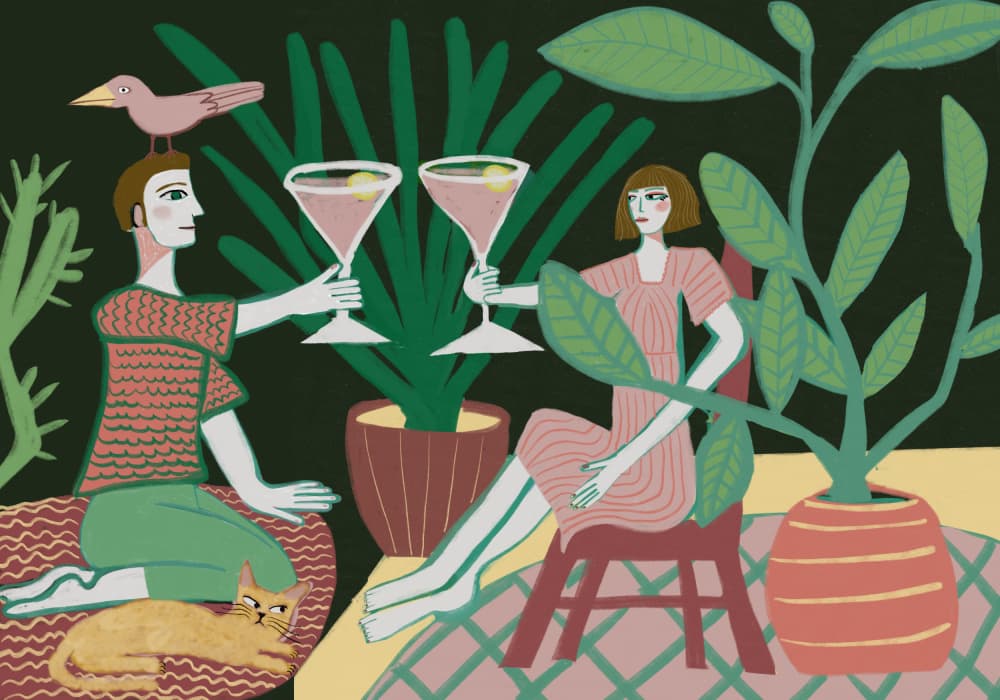 Couple Cocktail Toast with plants by Sharyn Bursic — canvas wall art