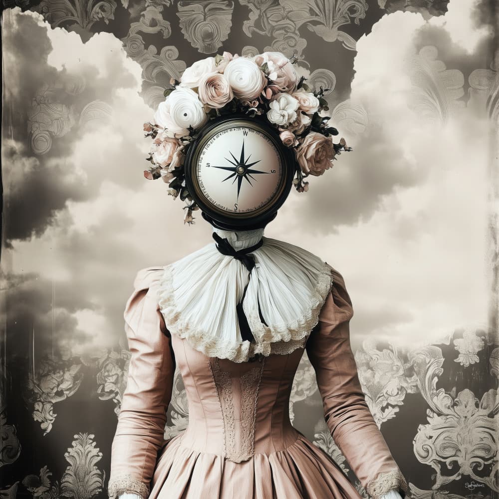 Surreal Compass Head Woman by Sue Skellern — canvas wall art