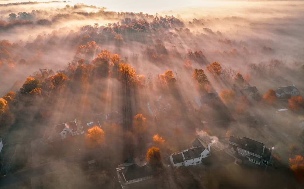 Misty Autumn Sun Rays by Kenneth-Wei Zeng — canvas wall art
