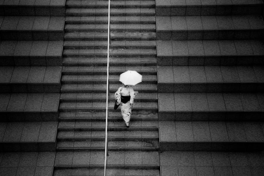 Solitary Kimono On Steps by Reiko kiri — canvas wall art