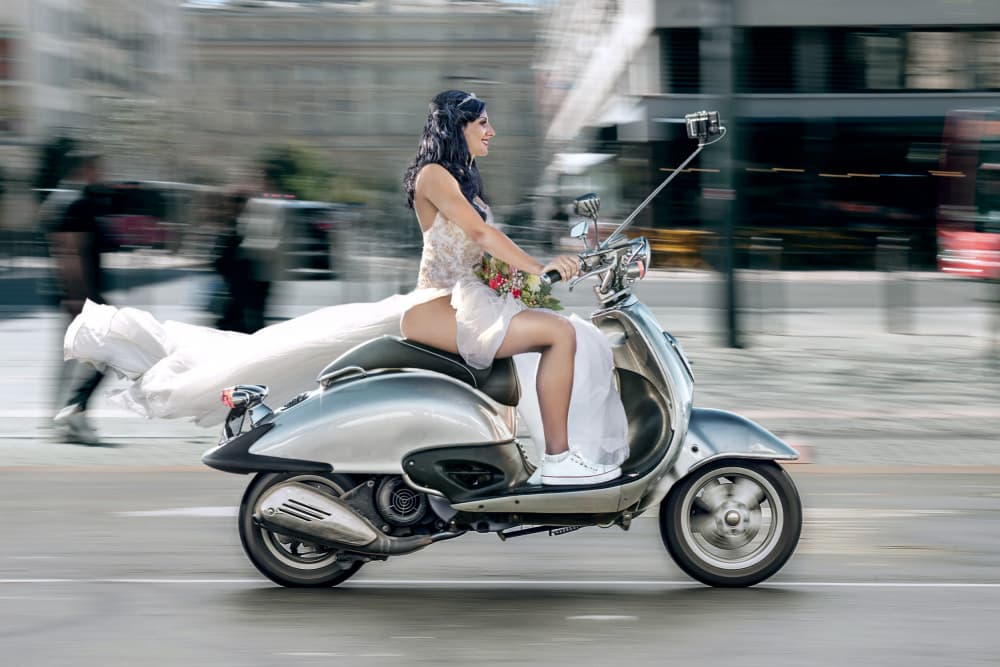 Modern Bride Scooter Ride by Marcel Egger — canvas wall art