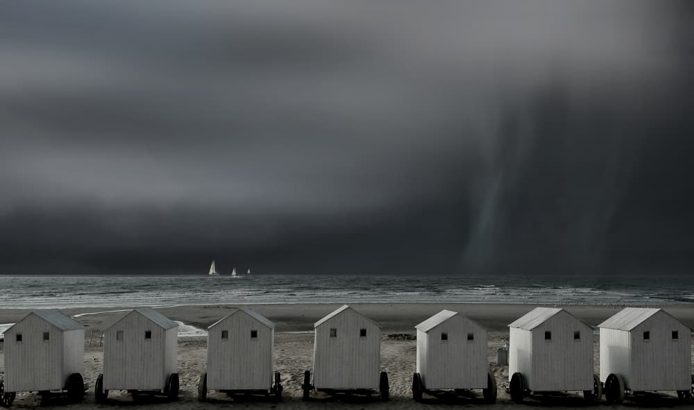Stormy Beach Huts by Yvette Depaepe — canvas wall art