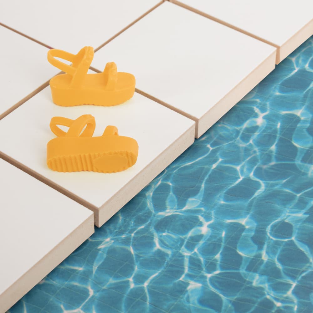 Yellow Sandals Poolside by Julia Ramiro — canvas wall art