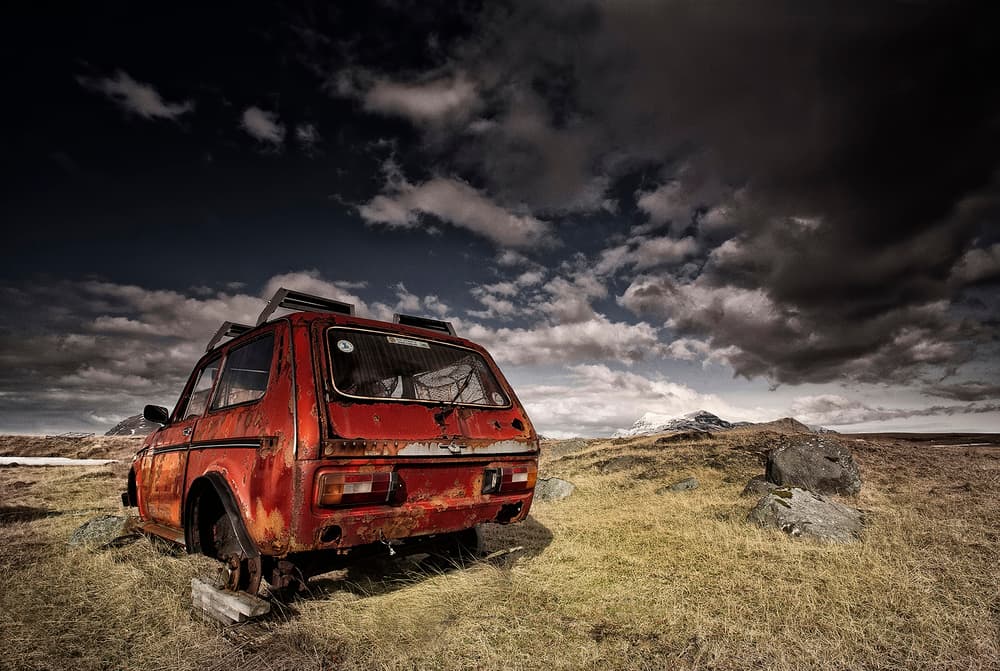 Rusty Car Dramatic Sky by Þorsteinn H. Ingibergsson — canvas wall art