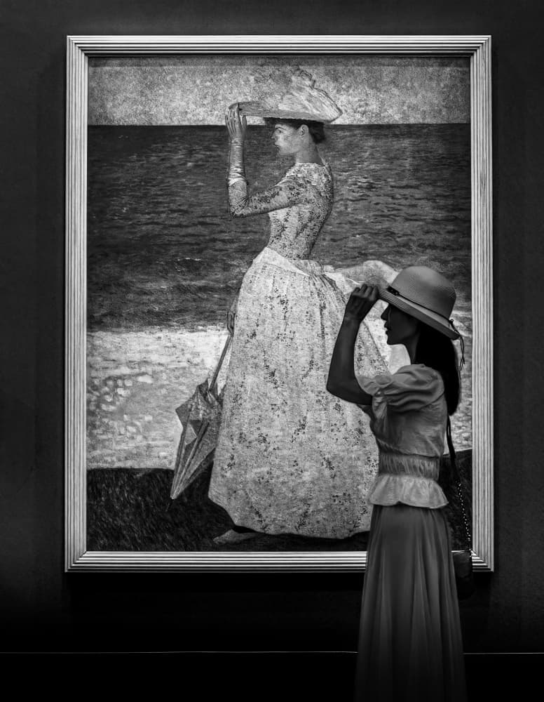 Elegant Woman Viewing Art by Kenneth-Wei Zeng — canvas wall art