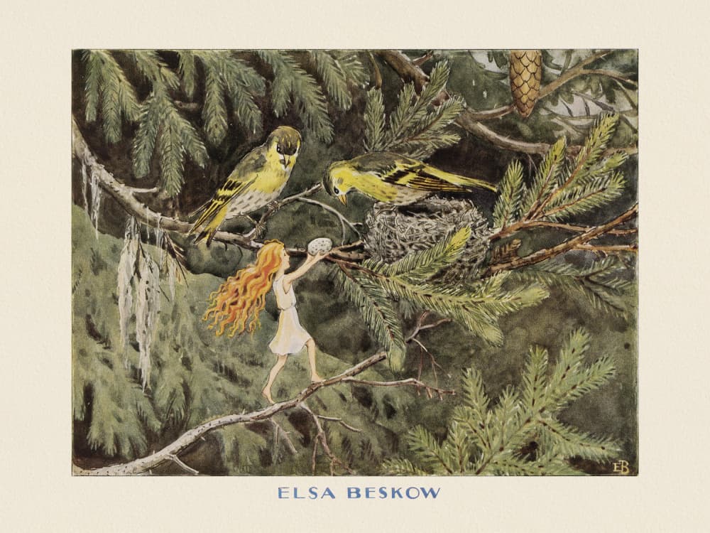 Solägget Fåglarna by Elsa Beskow — canvas wall art