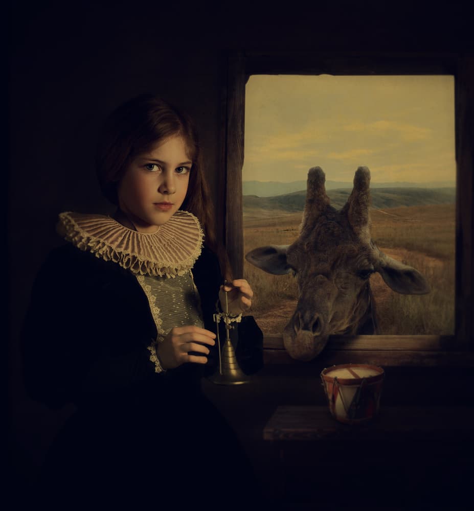 Girl And Giraffe Window by Svetlana Melik-Nubarova — canvas wall art