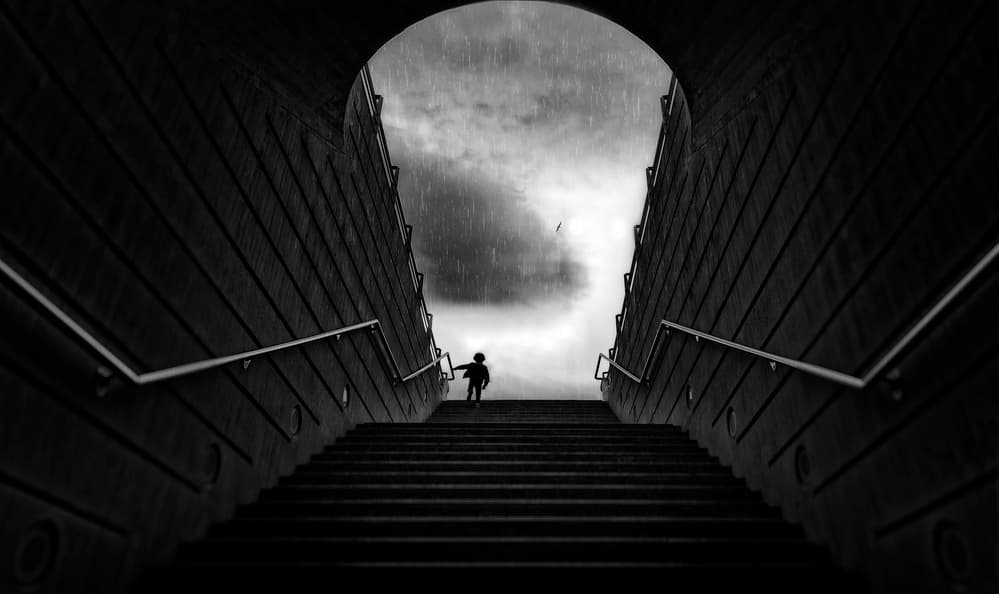 Child in Rainy Tunnel by Wim Schuurmans — canvas wall art