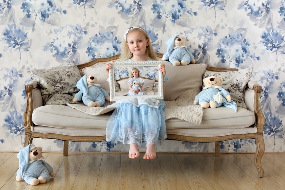 Dreamy Childhood Blue Bears by Victoria Glinka — canvas wall art