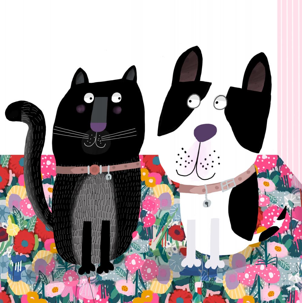 Happy Floral Pet Friends by Carla Daly — canvas wall art