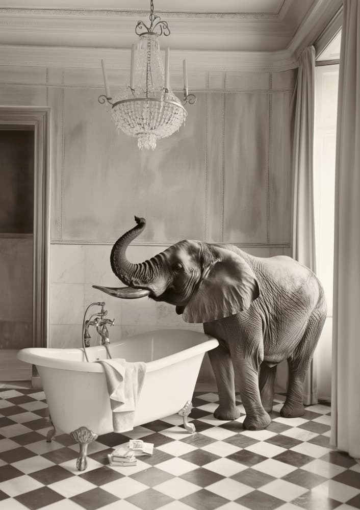 Elephant's Elegant Bathtub by Niky Rahner — canvas wall art