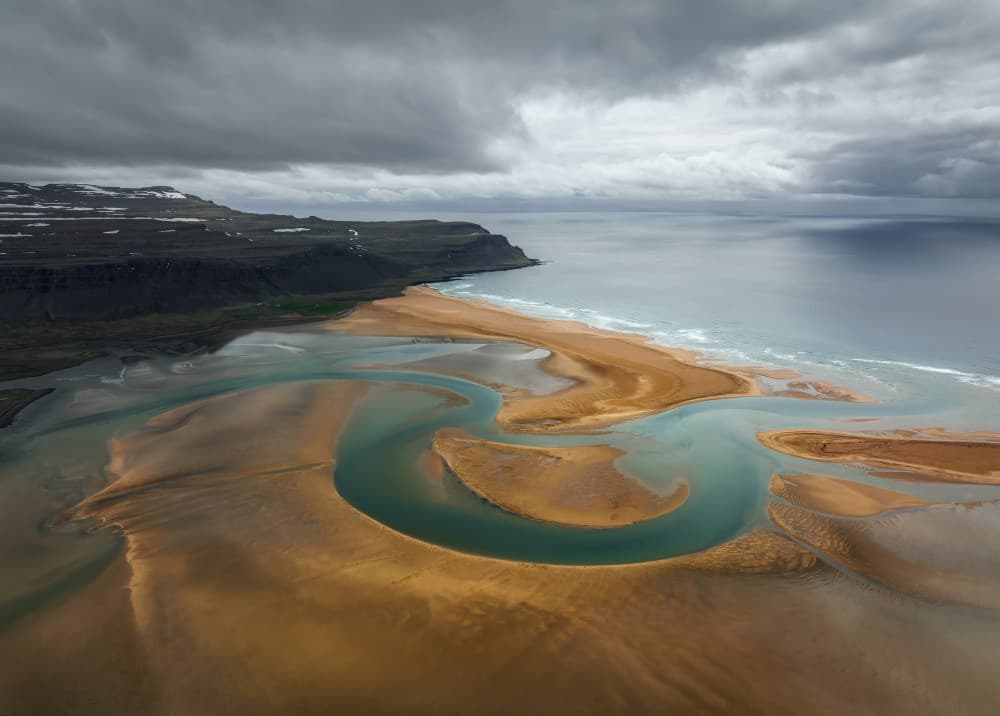 Golden Estuary Landscape by Shenshen Dou — canvas wall art