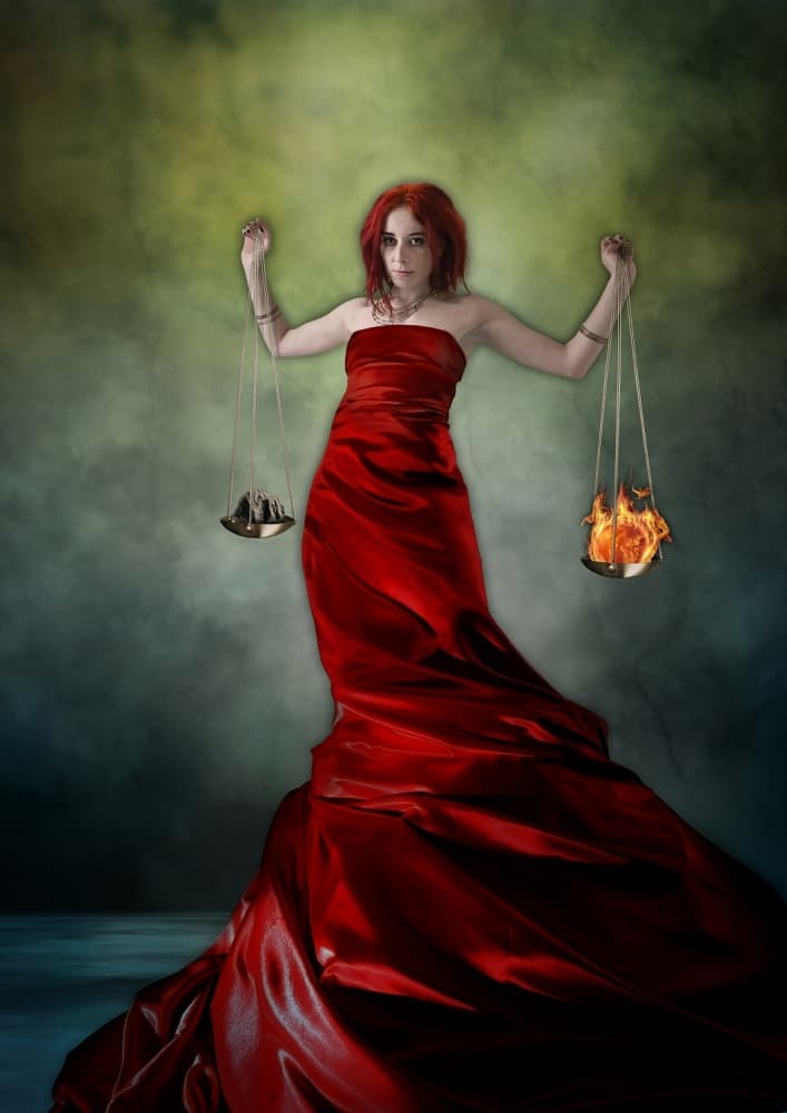 Red Dress Balance by Lucyna Łazarska ( Lucynda Lu ) — canvas wall art