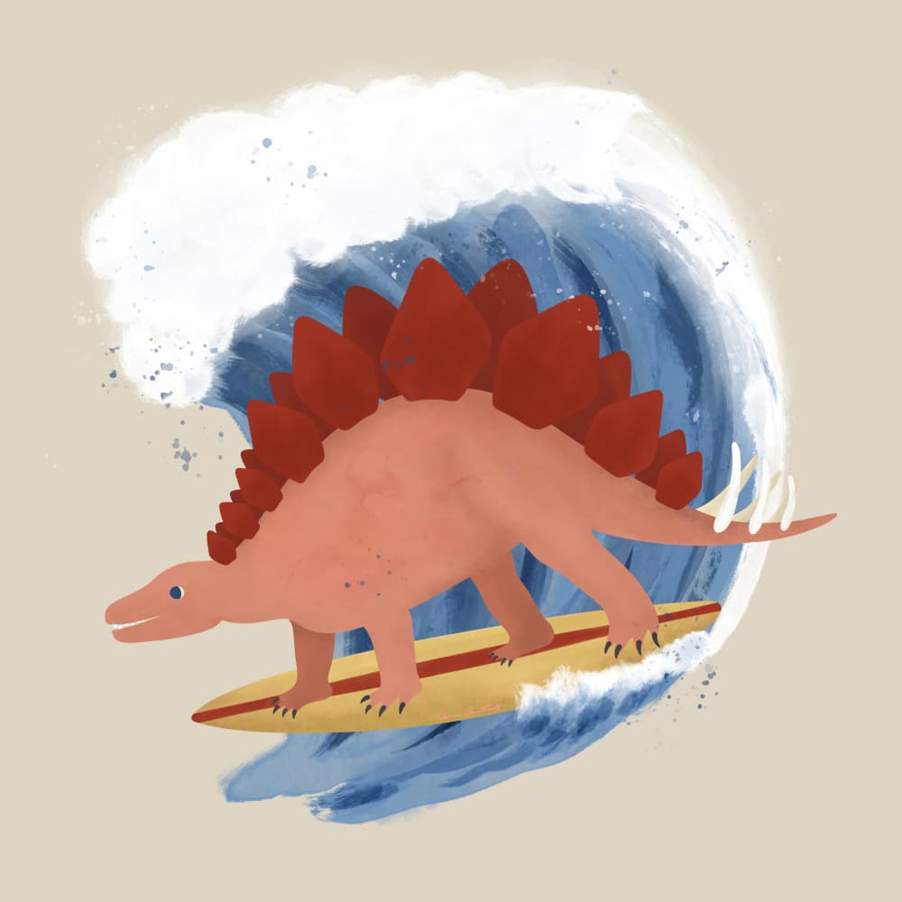 Surfing Stegosaurus by Carrie Cantwell — canvas wall art