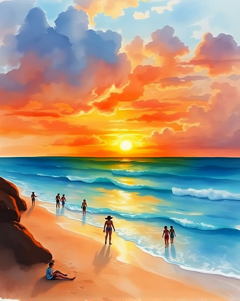Tropical Sunset Beach by Kintsugi99 — canvas wall art