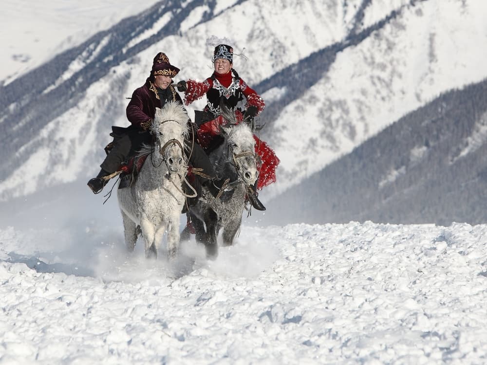 Joyful Winter Horse Ride by BJ Yang — canvas wall art