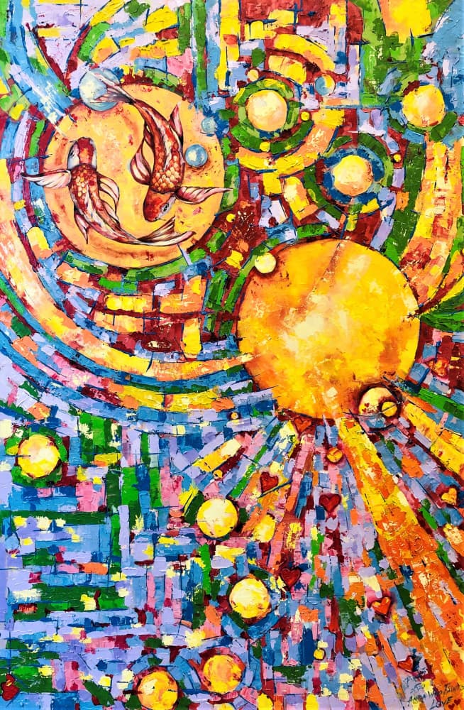 Koi and Golden Sun by Anda Bieza — canvas wall art