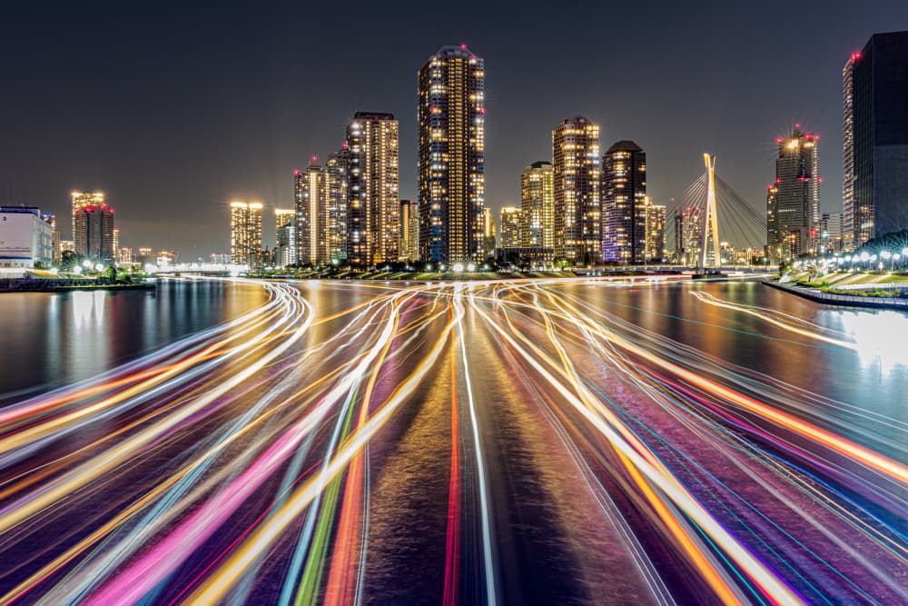 Vibrant City Light Trails by JUNKO TORIKAI — canvas wall art