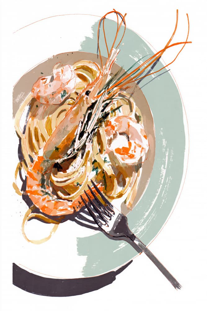 Gourmet Seafood Pasta by Treechild — canvas wall art