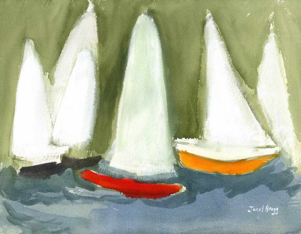 Modern Sailboats Seascape by Janel Bragg — canvas wall art