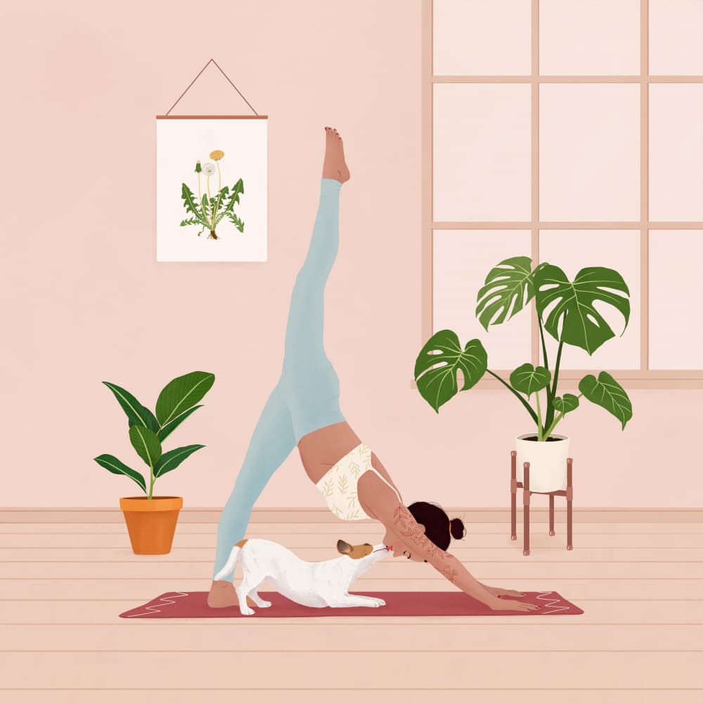 Yoga With Dog by Petra Holíková — canvas wall art