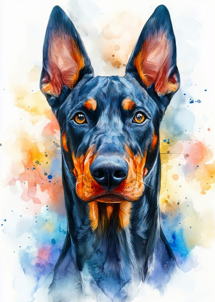 Proud Doberman Watercolor by Justyna Jaszke — canvas wall art