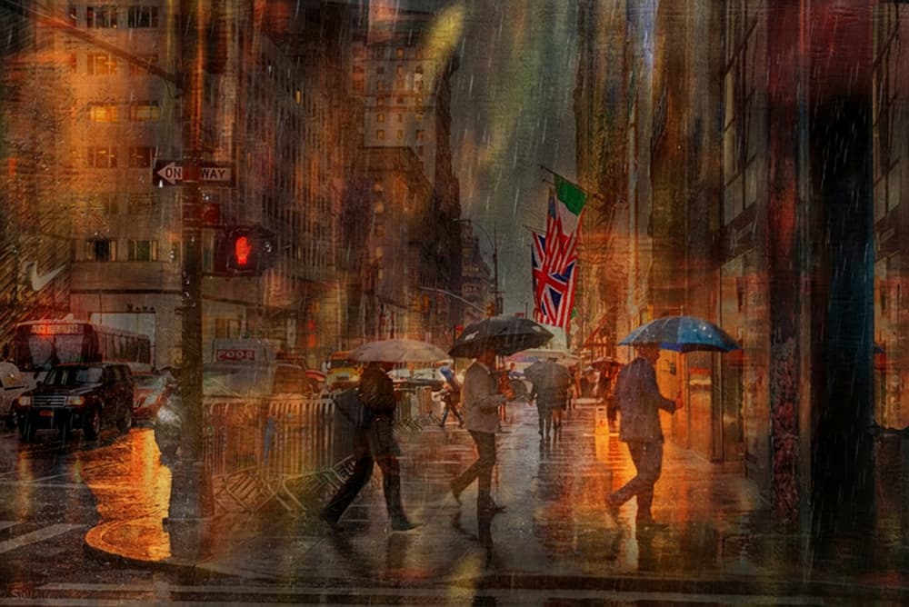 Rainy City Street Lights by Anette Ohlendorf — canvas wall art