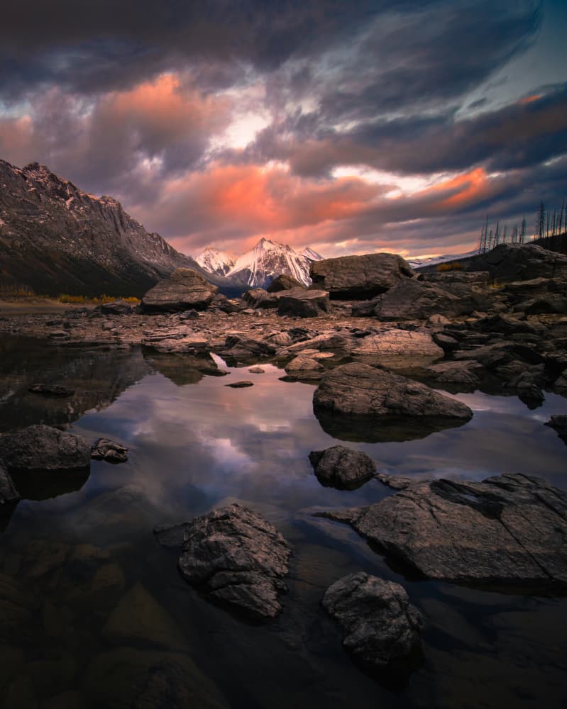 Dramatic Mountain Reflection Sunset by Bing Li — canvas wall art