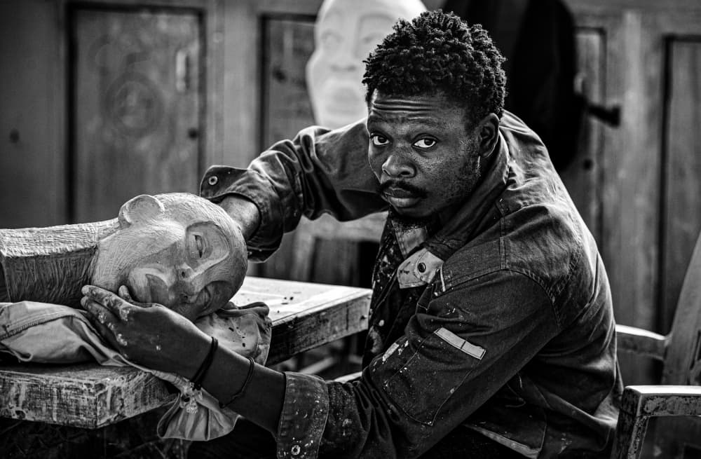 Focused Sculptor Portrait by Joxe Inazio Kuesta Garmendia — canvas wall art