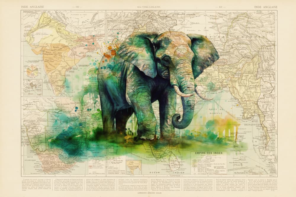 Green Elephant Map by thomas chedeville — canvas wall art