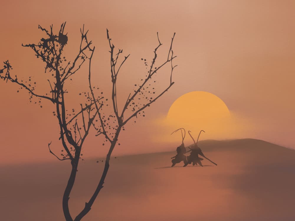 Desert Sunset Battle by Little Dean — canvas wall art