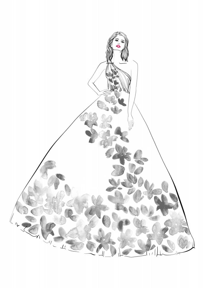 Stylish Floral Gown by Rosana Laiz Blursbyai — canvas wall art