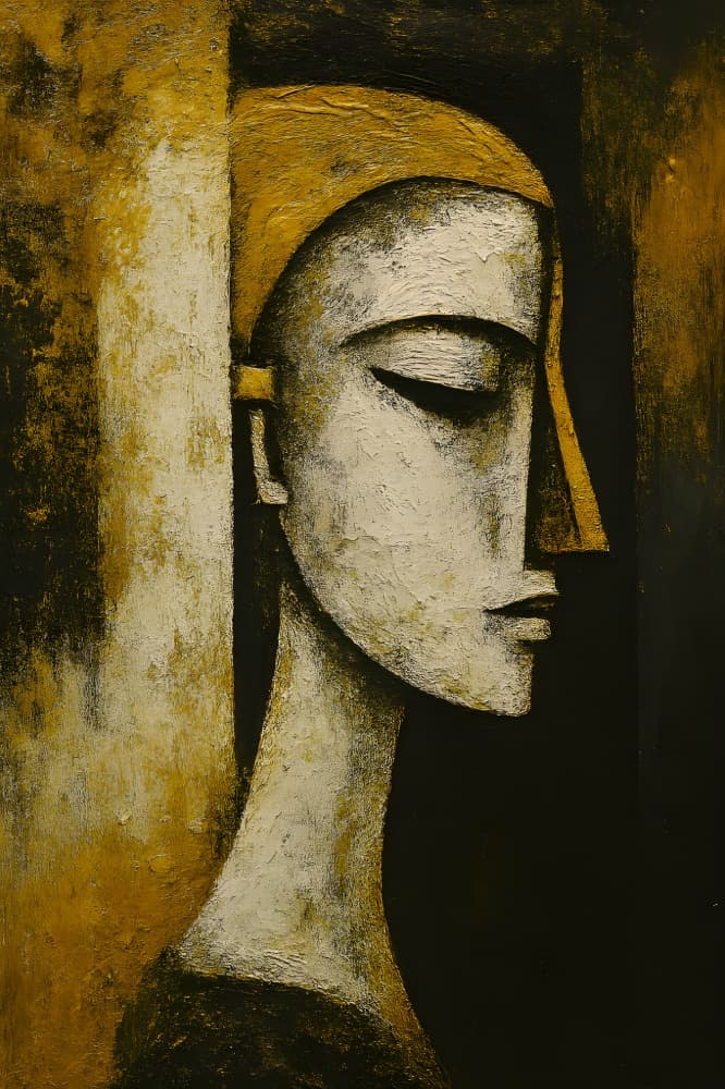 Contemplative Golden Profile by HUGO — canvas wall art
