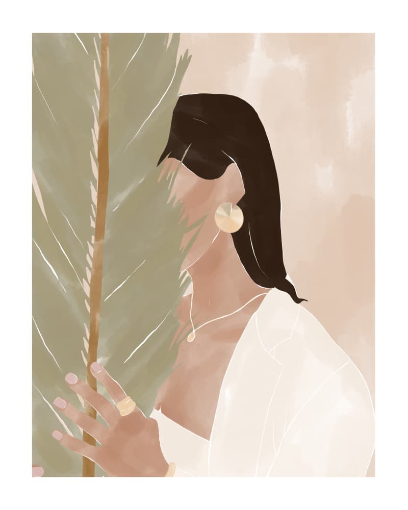 Elegant Woman Tropical Leaves by Ivy Green Illustrations — canvas wall art