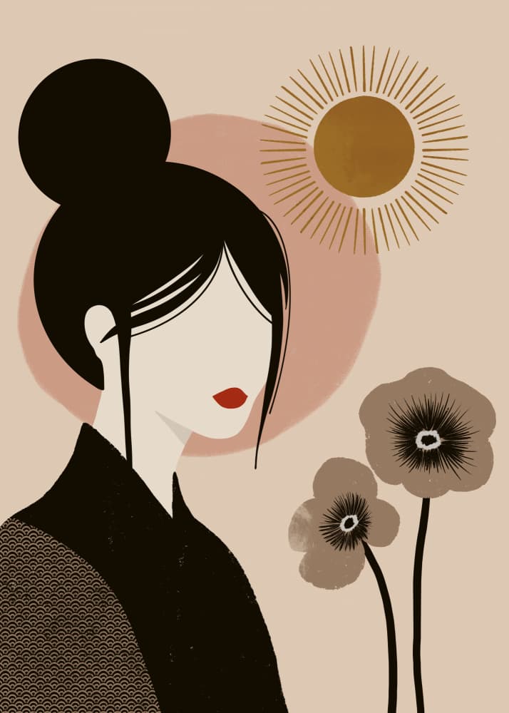 Minimalist Woman Sun Poppies by Katarzyna Gąsiorowska — canvas wall art