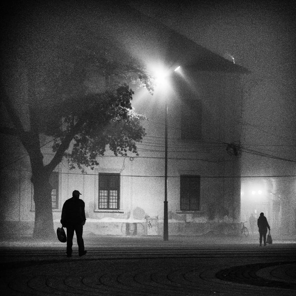 Man In Foggy Street by Marchevca Bogdan — canvas wall art