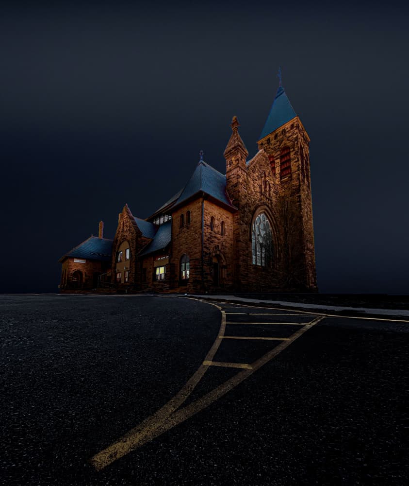 Historic Church at Night by John-Mei Zhong — canvas wall art