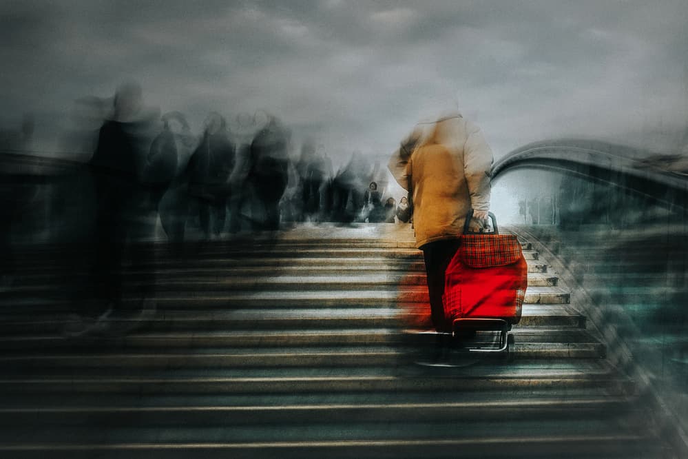 Red Cart Urban Blur by Damijan Sedevcic — canvas wall art