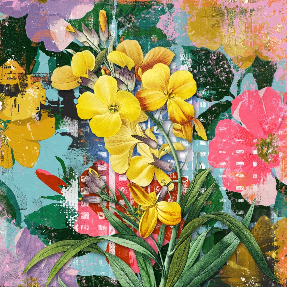 Vibrant Floral Collage by Marja van den Hurk — canvas wall art