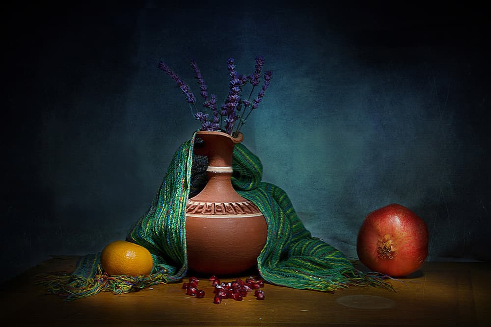 Pomegranate Lavender Still Life by Emine Basa — canvas wall art