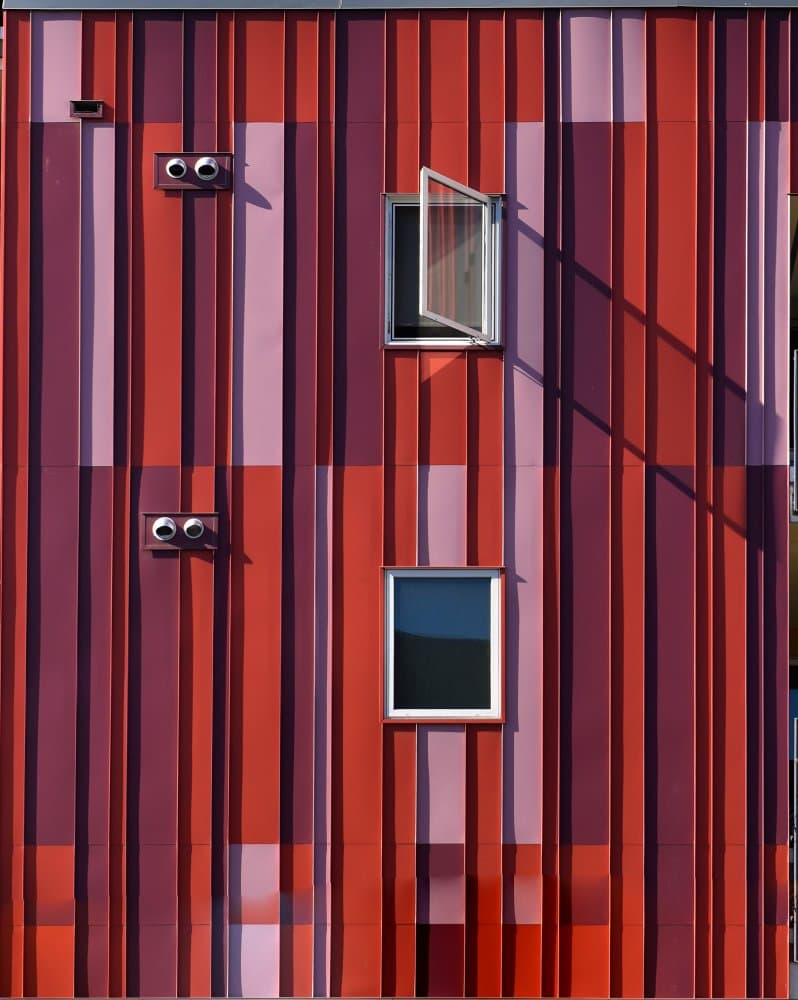 Vibrant Striped Building Facade by Arnon Orbach — canvas wall art