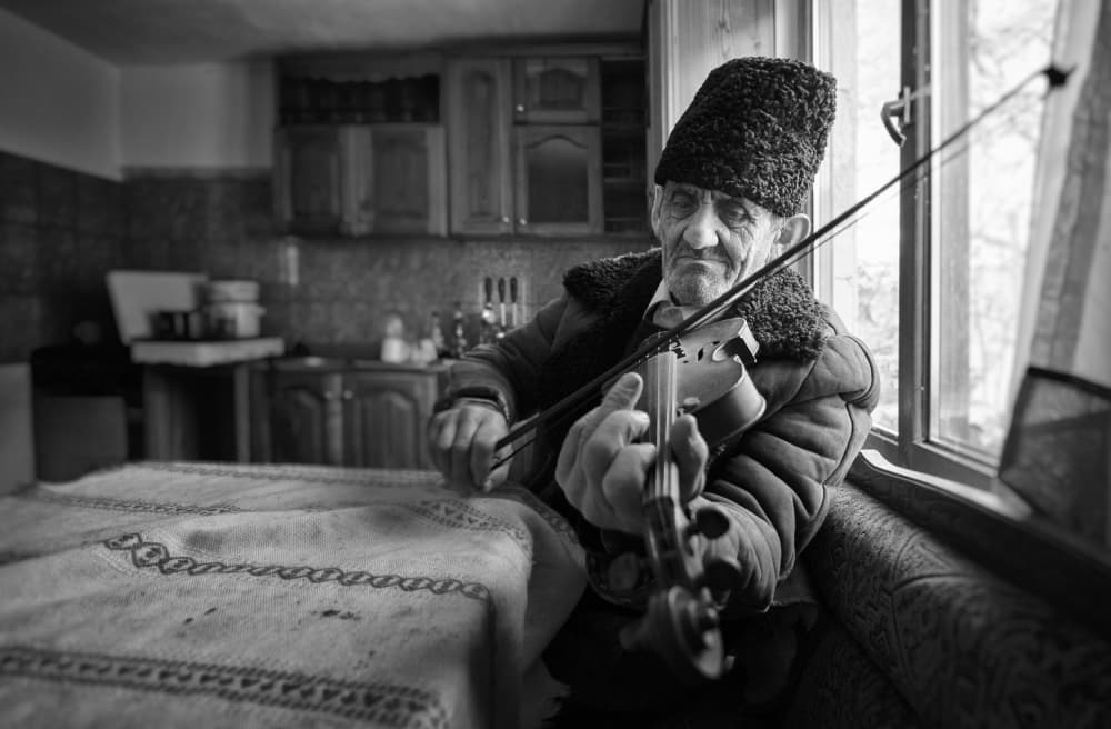 Old Man Playing Violin by Grigore Roibu — canvas wall art