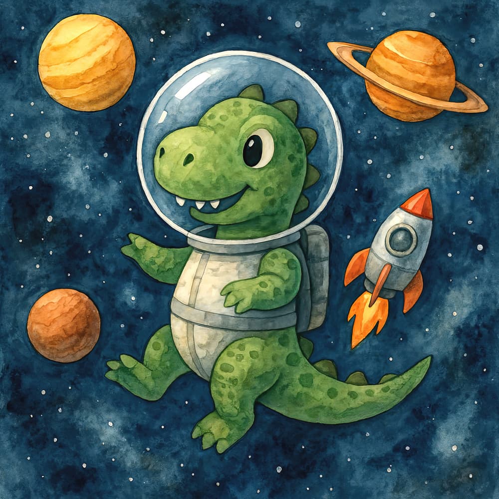 Dinosaur Space Adventure by Natalie Bruns — canvas wall art